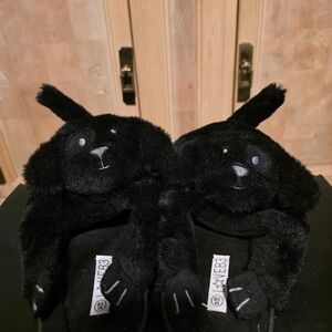 Love Black Furry Animal Kids Slippers